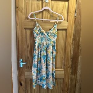 Floral Spaghetti Strap Summer Dress in Teal & Yellow